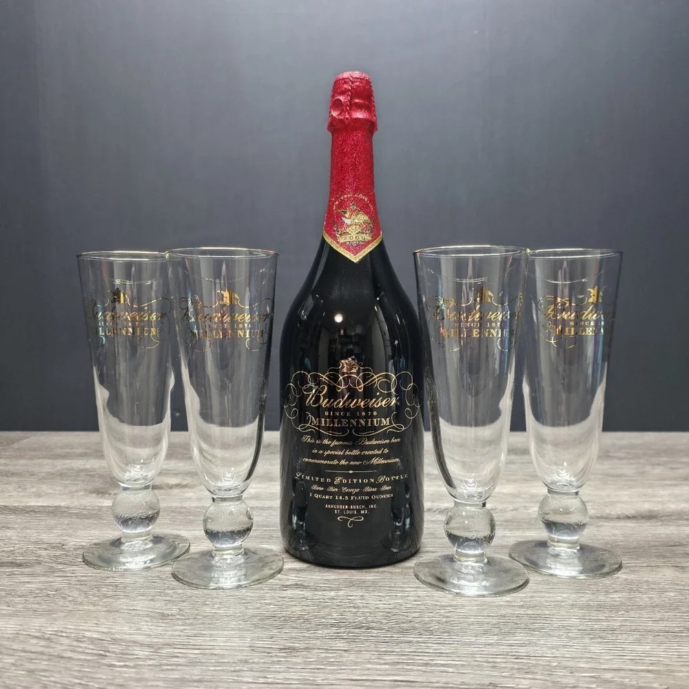 Budweiser Millennium Limited Edition Bottle Set W/4 Glasses